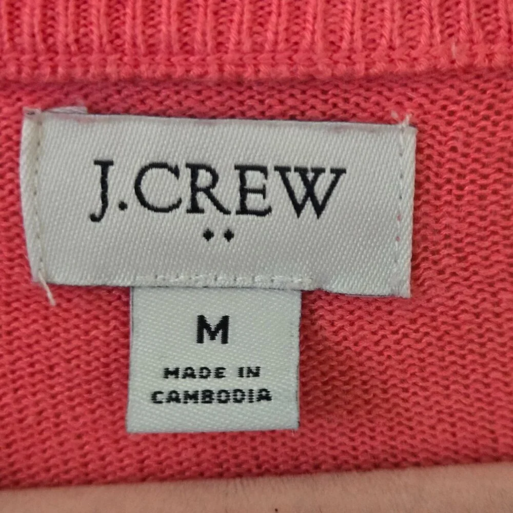 J.Crew Coral Pink Curved Hem Linen Blend Cement Sweater Size M